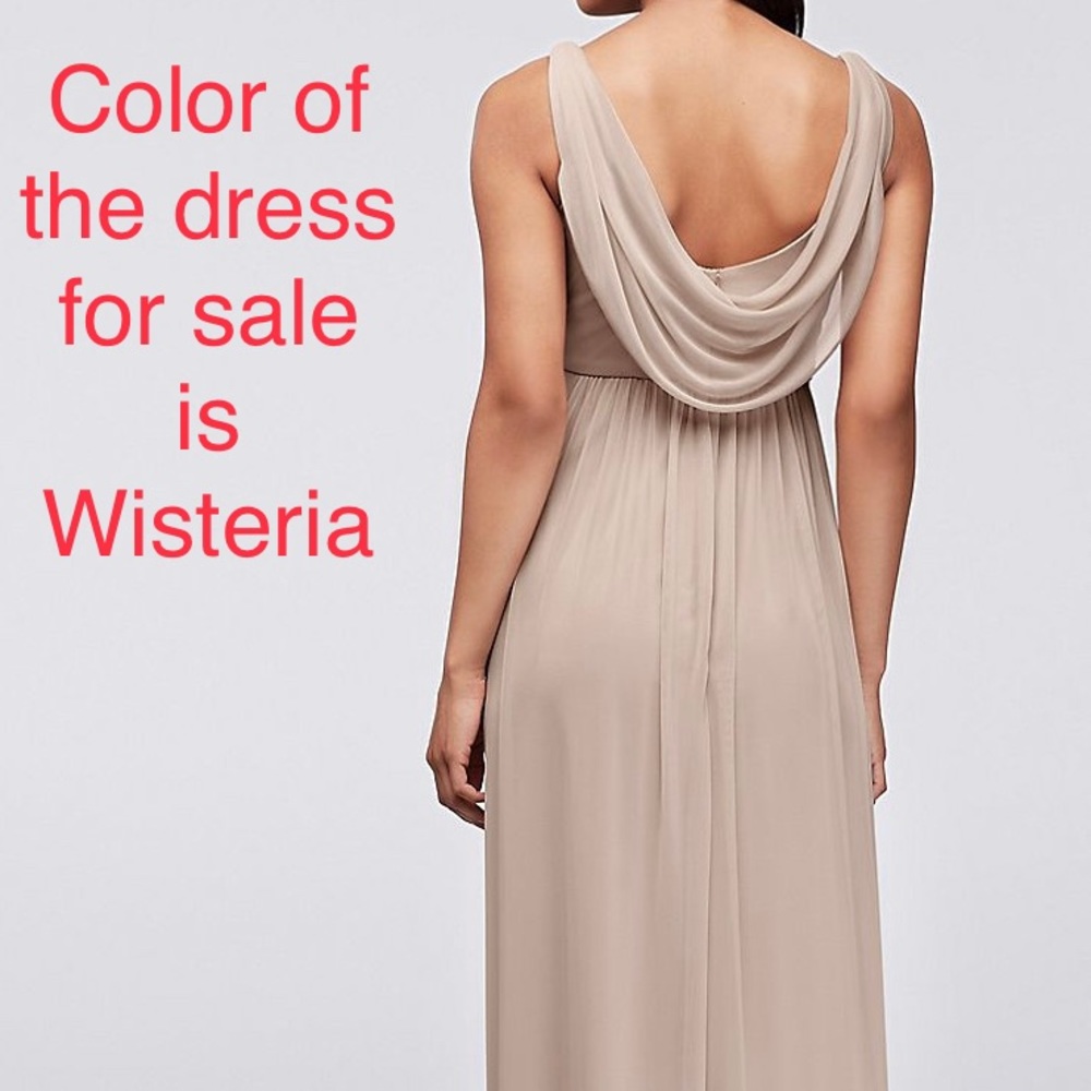 Plus size Davids Bridal Bridesmaids Dress-Long Mesh Dress with Cowl Back Detail